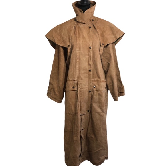 VTG The Australian Outback Collection Oilskin Drover Duster Jacket Mens Unisex S - Picture 2 of 16